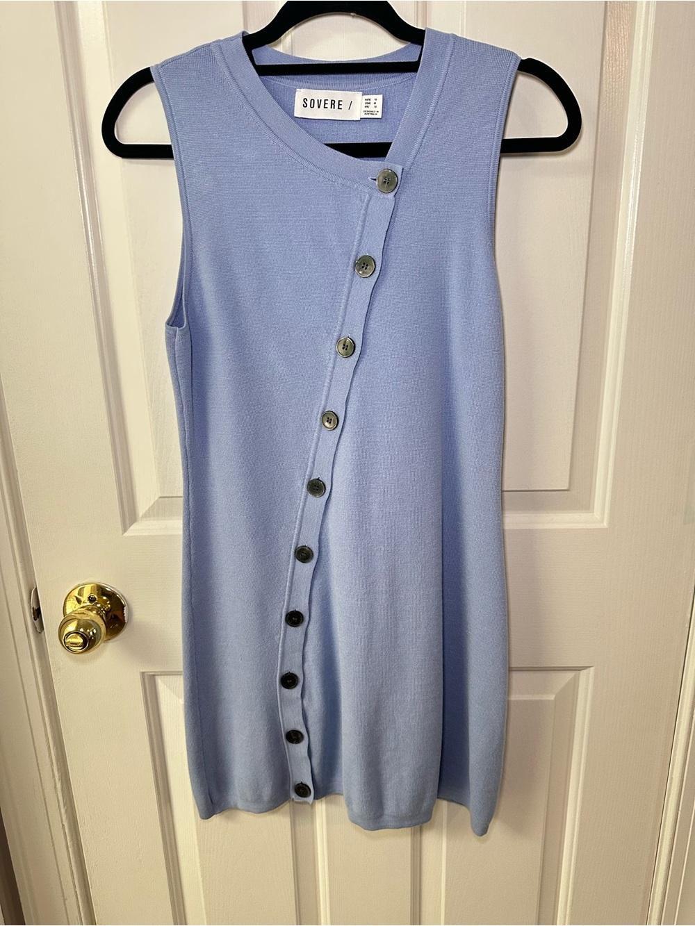 Sovere Asymmetrical Button-Front Mini Dress in Light Blue